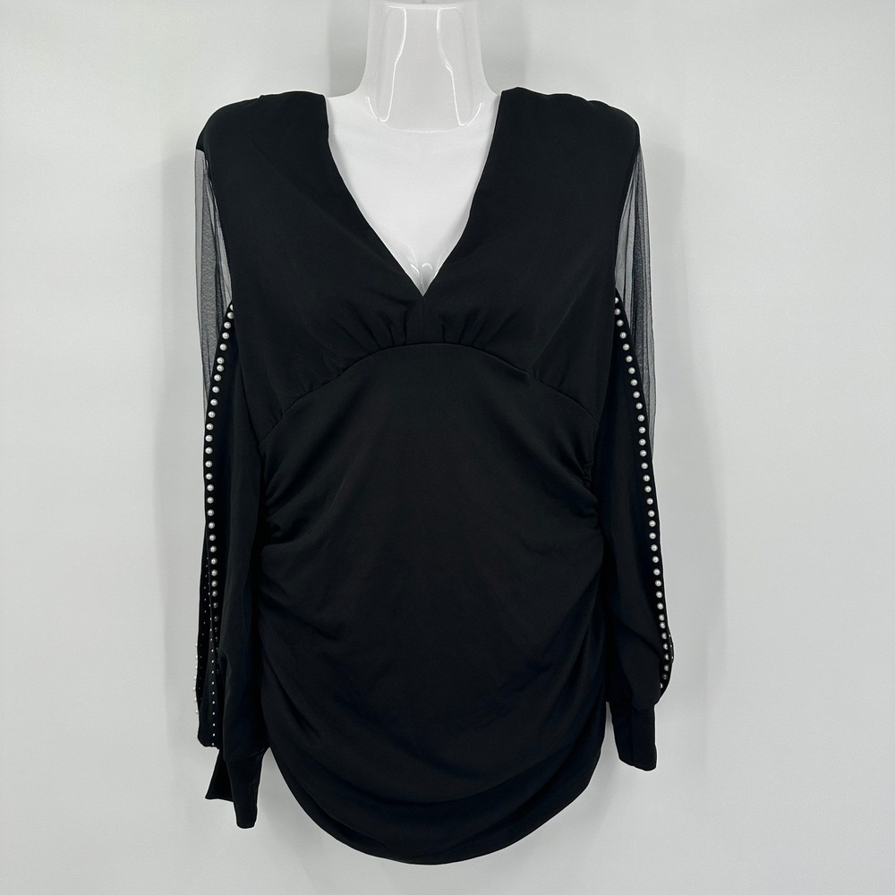 Womens Whimsigoth Baby Doll Top Size M Dark Romance Sheer Sleeve Minimalist